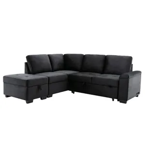 Sleeper Sectional Sofa, L-Shape Corner Couch Sofa Bed With Storage Ottoman & Hidden Arm Storage & US