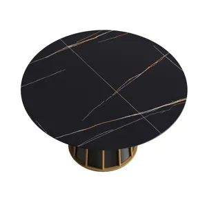 Modern Artificial Stone Round Metal Iron Base Dining Table, Can Accommodate 6 People (Not Including 