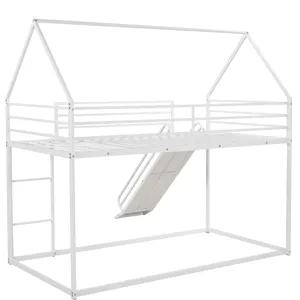 Twin Over Twin House Bunk Bed With Ladder And Slide - White