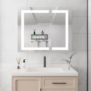 36X30\" Medicine Cabinet With LED Vanity Mirror, Anti-Fog Recessed Or Surface Mount Bathroom Double 