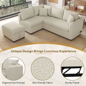 L-Shaped Sectional Pull Out Sofa Bed Sleeper Sofa With Two USB Ports, Two Power Sockets And A Movabl