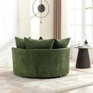 360° Swivel Accent Barrel Chair With Storage Ottoman & 4 Pillows, Modern Chenille Leisure Chair Roun