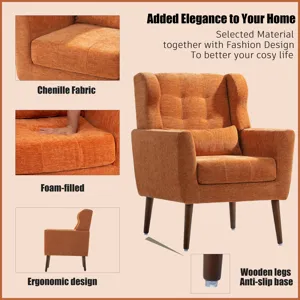 Modern Accent Chair, Chenille Arm Chairs For Living Room, Upholstered Mordern Armchair, Comfy Soft P