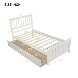 Twin Size Platform Bed With Two Drawers - White