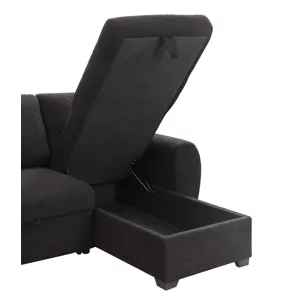 Veronica - Teddy Fleece Reversible Sleeper Sectional Sofa With Storage Chaise - Black