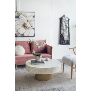 Unique Capiz Coffee Table With Pedestal Base - Cream / Gold