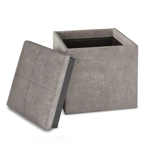 Rockwood - Cube Storage Ottoman with Tray - Distressed Grey Taupe