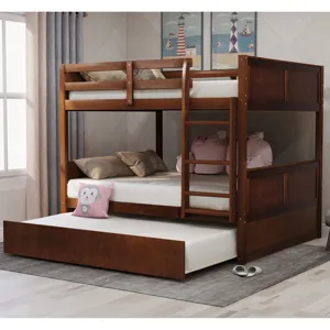 Full Over Full Bunk Bed With Twin Size Trundle - Walnut