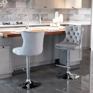 Swivel Velvet Barstools Adjusatble Seat Height From 25-33\", Modern Upholstered Chrome Base Bar Stoo