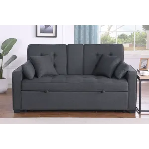 Cody II - 69.5\"W Dark Gray Linen Convertible Sleeper Loveseat With Cup Holder, Charging Ports and P