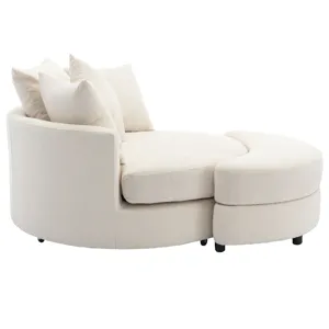 360° Swivel Accent Barrel Chair With Storage Ottoman & 4 Pillows, Modern Chenille Leisure Chair Round Accent For Living Room - Cream
