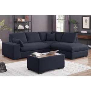 Joshua - 100\"W Dark Gray Woven Fabric Sectional Sofa With Right Facing Chaise and Console Ottoman