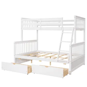Twin Over Full Bunk Bed With Ladders And Two Storage Drawers - White