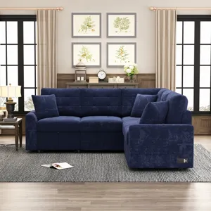 L-Shape Sofa Bed Pull-Out Sleeper Sofa With Wheels, USB Ports, Power Sockets For Living Room - Navy 