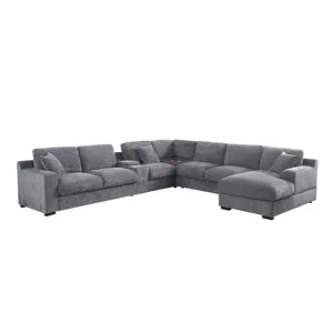 Celine - Chenille Fabric Corner Sectional Sofa With Right-Facing Chaise, Cupholders, And Charging Po