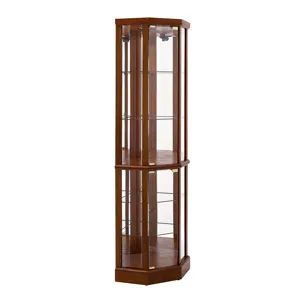 6 Shelf Lighted Corner Curio Cabinet With Adjustable Tempered Glass Shelves And Mirror Back (E26 Light Bulb Not Included) - Walnut