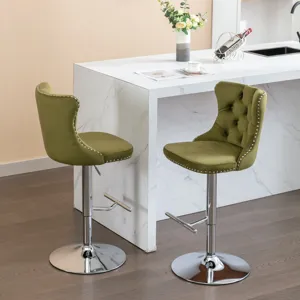 Swivel Velvet Barstools Adjusatble Seat Height From 25-33\", Modern Upholstered Chrome Base Bar Stoo
