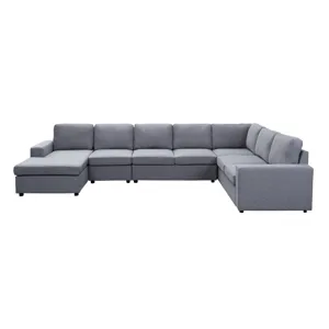 Hayden - Linen 7 Seat Reversible Modular Sectional Sofa Chaise - Light Gray