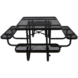 Square Outdoor Steel Picnic Table , With Umbrella Pole - Black