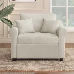 Chenille Convertible Sleeper Chair With Adjustable Backrest, 3 In 1 Lounger Chair Turns Into Bed, Si