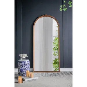 Hand Carved Rose Antique Mirror Frame, Large Arch Mirror Wall Decor For Living Room, Bathroom, Entry