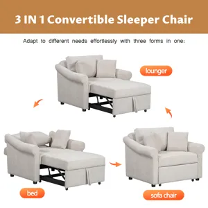 Chenille Convertible Sleeper Chair With Adjustable Backrest, 3 In 1 Lounger Chair Turns Into Bed, Si