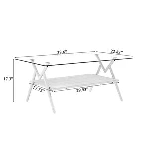 Rectangle Coffee Table With Tempered Glass Top And Metal Legs, Modern Table For Living Room - Transp
