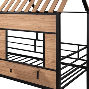 Twin Size Loft Bed With Roof, Window, Guardrail, Ladder Black