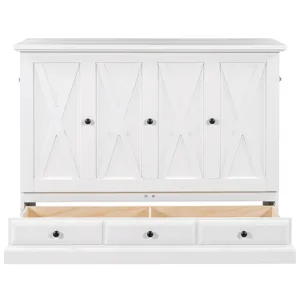 Full Solid Pine Murphy Bed Chest Cube Cabinet Bed With Charging Station And Large Storage Drawer For
