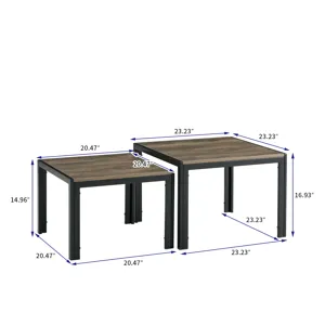 Nesting Coffee Table (Set of 2), Square Modern Stacking Table With Wood Finish For Living Room - Gra