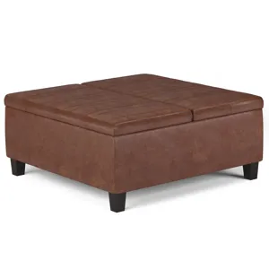 Ellis - Coffee Table Storage Ottoman - Distressed Saddle Brown