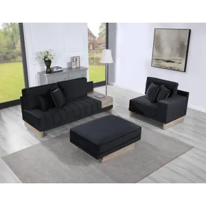 Memphis - 122.5\"W Black Velvet Reversible Sectional Sofa Ottoman With Storage Compartment, Drawer, 