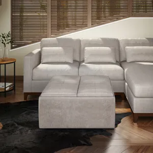 Avalon - Square Coffee Table Storage Ottoman - Distressed Grey Taupe