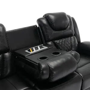 Home Theater Seating Manual Recliner Chair With Center Console And Led Light Strip For Living Room -