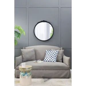 Round Hand Carved Rose Antique Mirror Frame, Wall Mirror For Live Space, Bathroom, Entryway Wall Dec