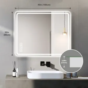 40X32\" LED Bathroom Mirror Vanity Mirrors With Front Lights Wall Mounted Anti-Fog Frameless Make Up