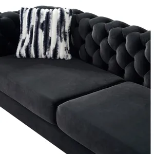 Chesterfield - Modern Tufted Velvet Living Room Sofa, 84.25\'\'W Couch - Black
