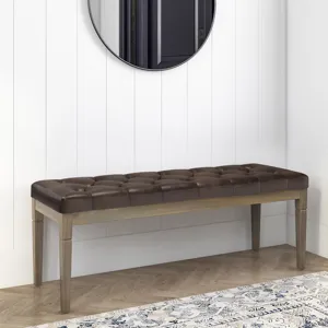 Waverly - Tufted Ottoman Bench - Distressed Brown