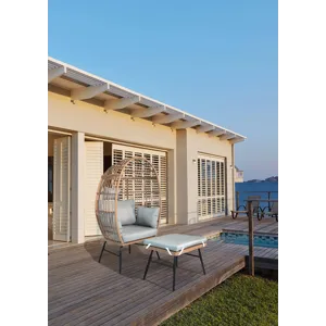 Outdoor Garden Wicker Egg Chair And Footstool Patio Chaise, With Cushions, Outdoor Indoor Basket Cha