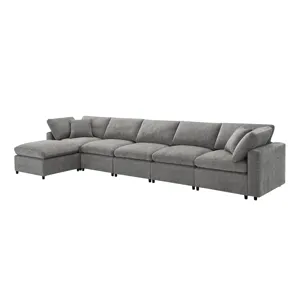 Modern Modular Cloud Sofa Bed, 6 Seat Chenille Sectional Couch Set With Ottoman, Free Combination, C