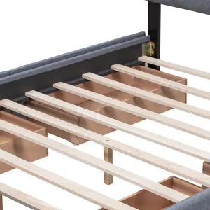 Queen Size Upholstered Platform Bed With Classic Headboard And 4 Drawers, No Box Spring Needed - Dar
