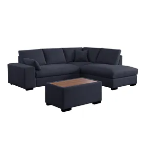 Joshua - 100\"W Dark Gray Woven Fabric Sectional Sofa With Right Facing Chaise and Console Ottoman