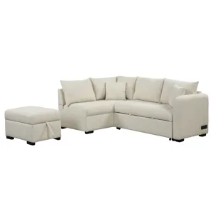 L-Shaped Sectional Pull Out Sofa Bed Sleeper Sofa With Two USB Ports, Two Power Sockets And A Movabl