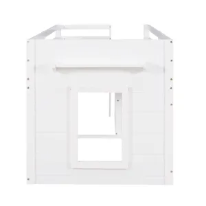 Twin Size Loft Bed With Cabinet And Shelf - White