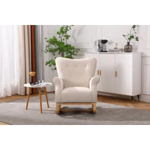 Baby Room High Back Rocking Chair Nursery Chair, Comfortable Rocker Fabric Padded Seat, Modern High 