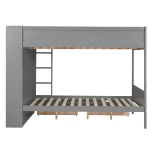 Full Over Full Bunk Bed With 2 Drawers And Multi - Layer Cabinet - Gray