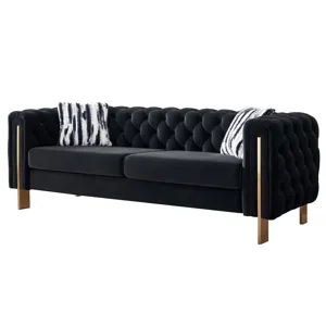 Chesterfield - Modern Tufted Velvet Living Room Sofa, 84.25\'\'W Couch - Black