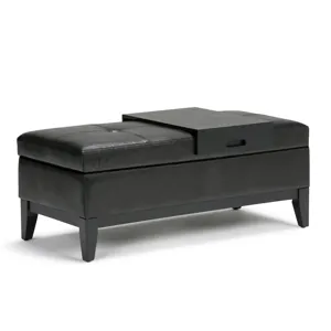 Oregon - Storage Ottoman Bench with Tray - Midnight Black
