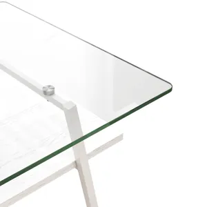 Rectangle Coffee Table, Tempered Glass Tabletop With Metal Legs, Modern Table For Living Room - Tran