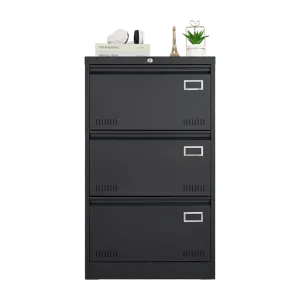 Filing Cabinet Lateral File Cabinet 3 Drawer, Blcak Locking Metal File Cabinets Three Drawer, Office